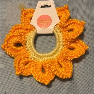 Hand Crafted Sunflower Hair Scrunchie - Yellow and Cream